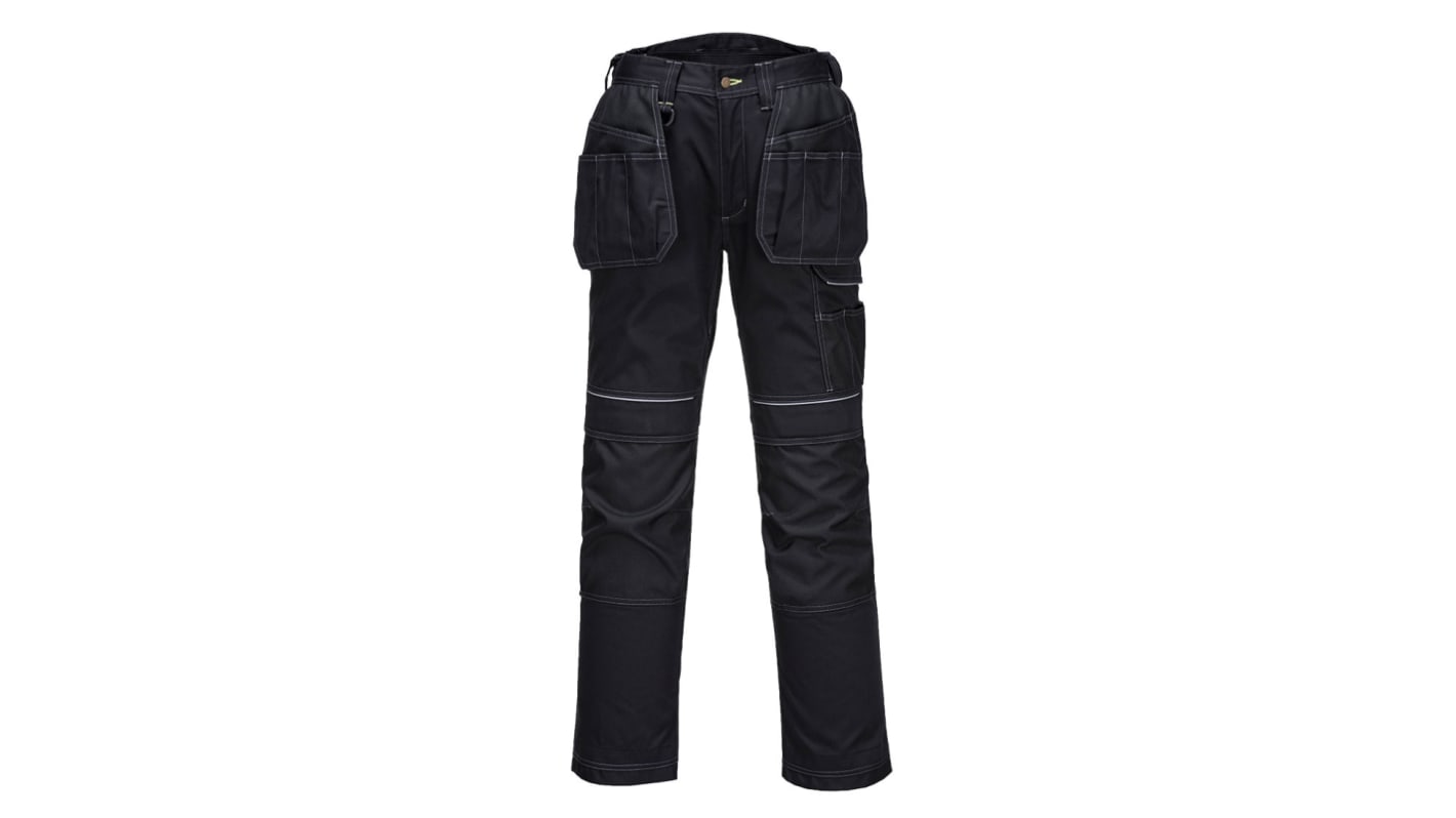 Pantalon de travail Portwest T602, 96cm Unisexe, Noir/Vert/Blanc/Jaune en 35 % coton, 65 % polyester, Confortable,