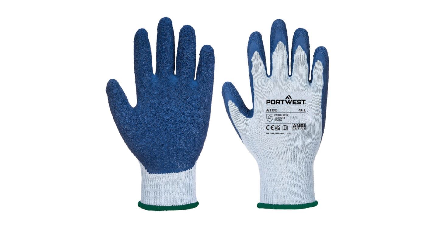 Guantes de agarre de Látex Amarillo Portwest serie A100, talla 7, con recubrimiento de Látex, Agarre fuerte