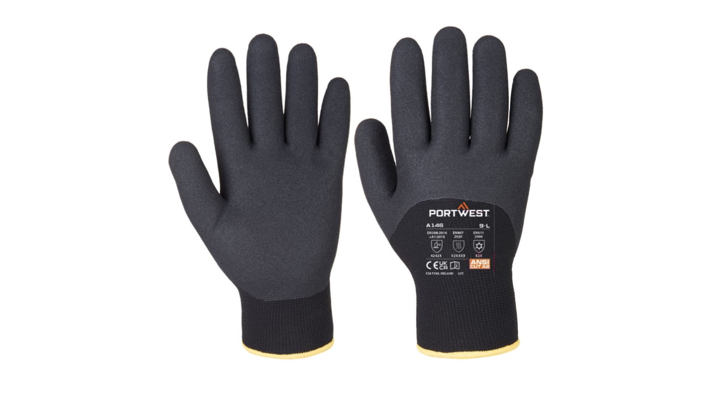 Portwest Black Cold Resistant Gloves, Size 10, XL