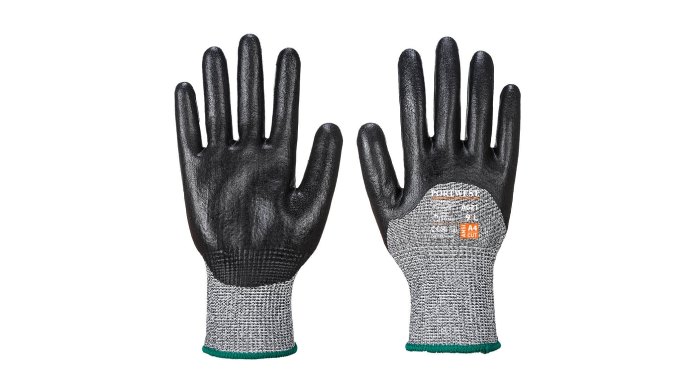 Portwest Grey Glass Fibre, HPPE Cut Resistant Gloves, Size 8, Medium, Nitrile Foam Coating