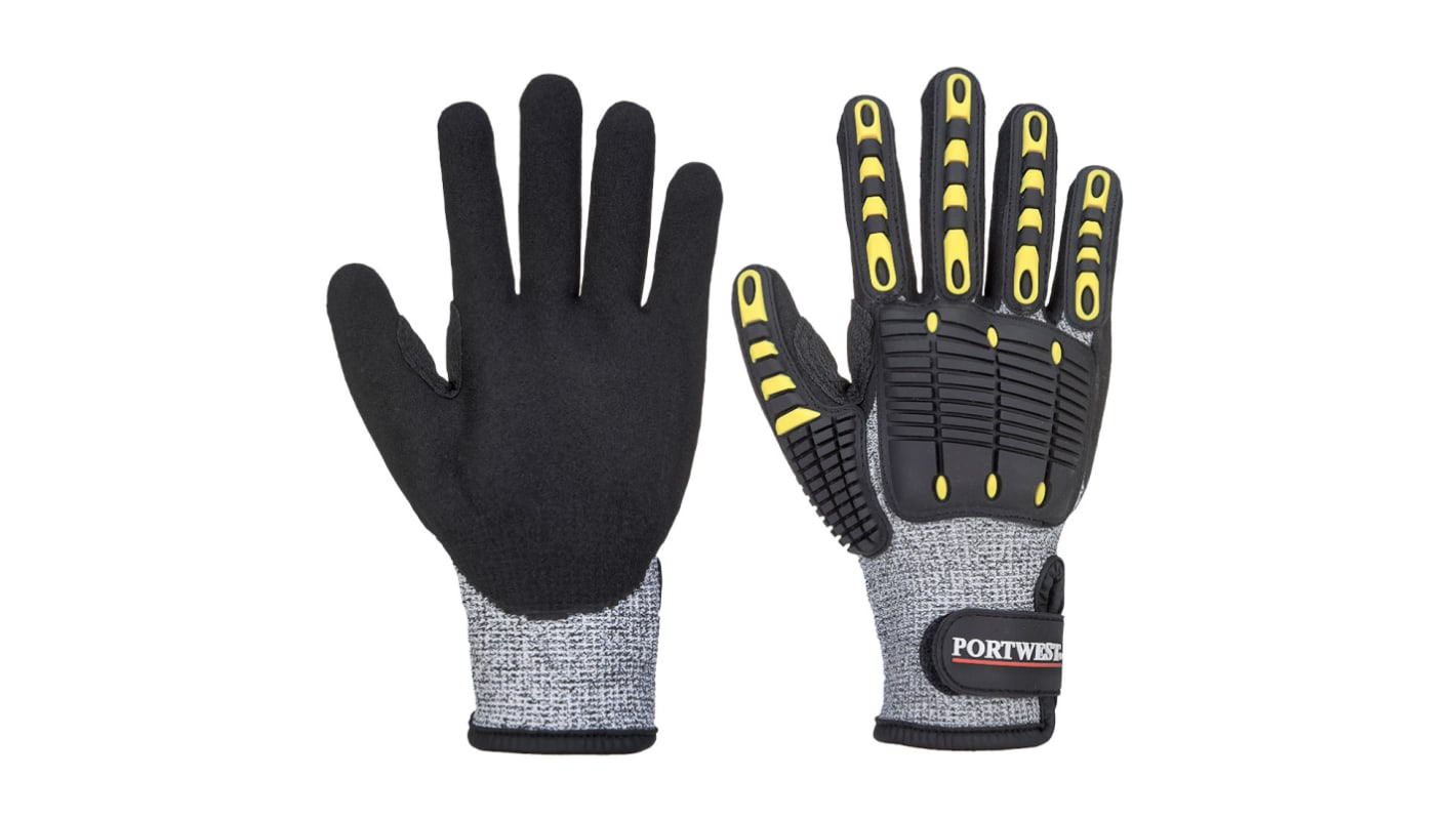 Portwest Grey Elastane Impact Protection Gloves, Size 9, Nitrile Foam Coating