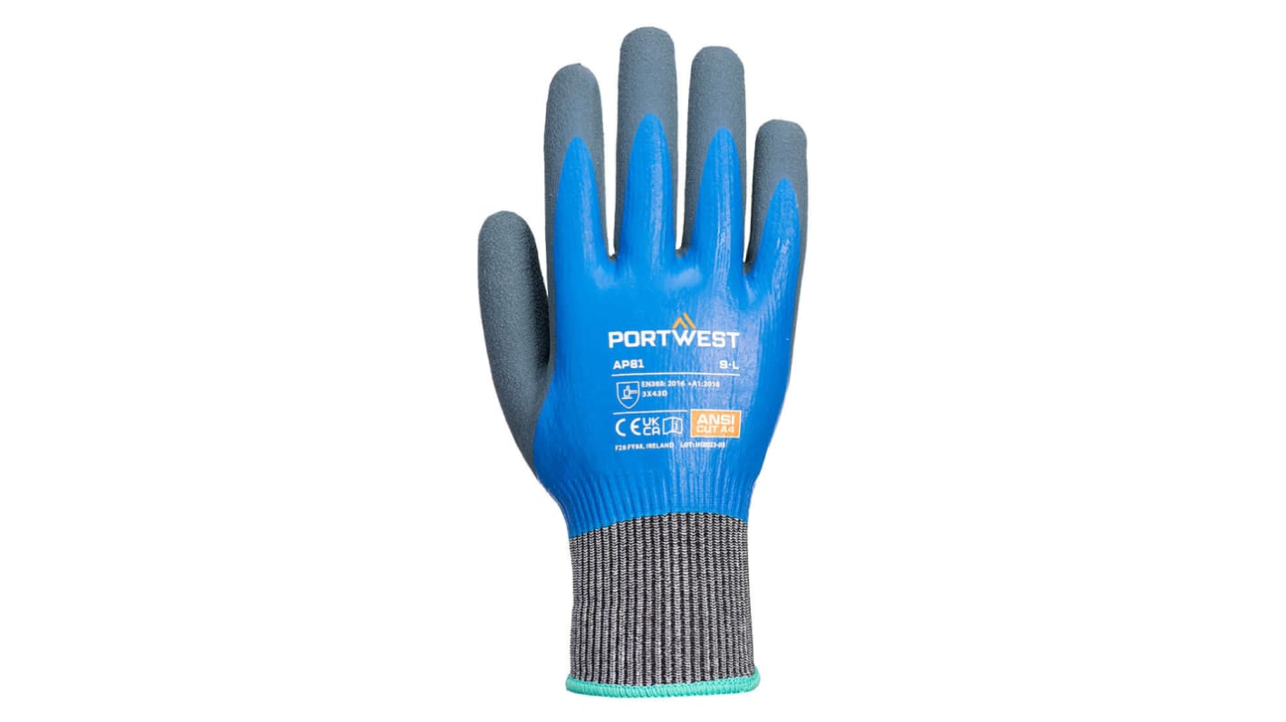 Portwest Blue Latex Cut Resistant Gloves, Size 9, Latex Coating