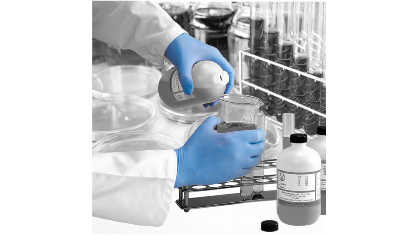 BM Polyco Finite PF Blue Nitrile Chemical Resistant Gloves, Size 7.5