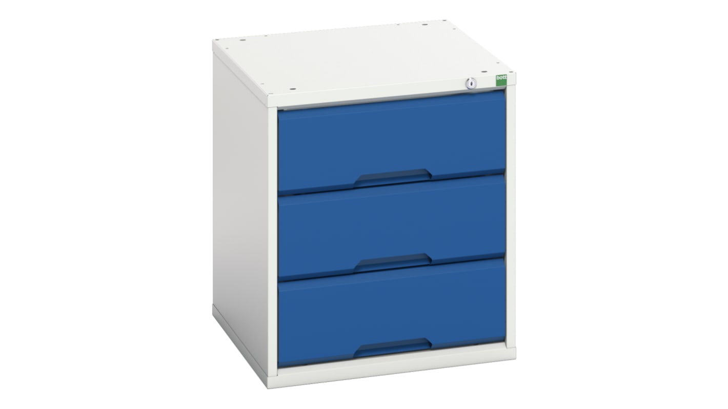 Bott Stahl Schrank Blau, Hellgrau, 3 Einschübe, 600mm x 525mm x 550mm