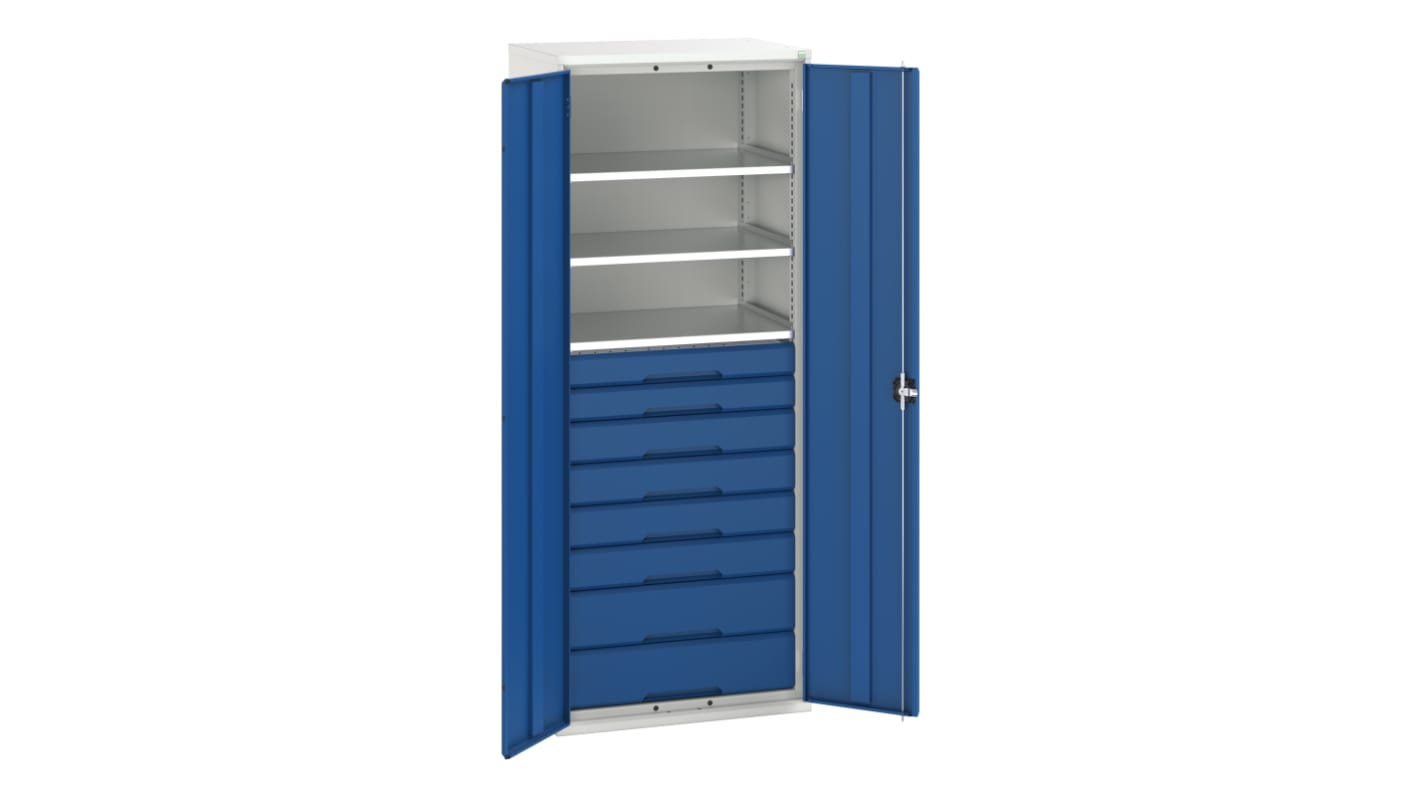 Bott 2 Door, 8 Drawer Sheet Steel Floor Standing Cupboard, 800 x 550 x 2000mm