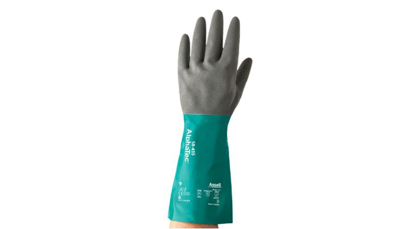 Ansell AlphaTec 58-435 Green Nitrile Abrasion Resistant, Chemical Resistant Gloves, Size 7, Nitrile Coating