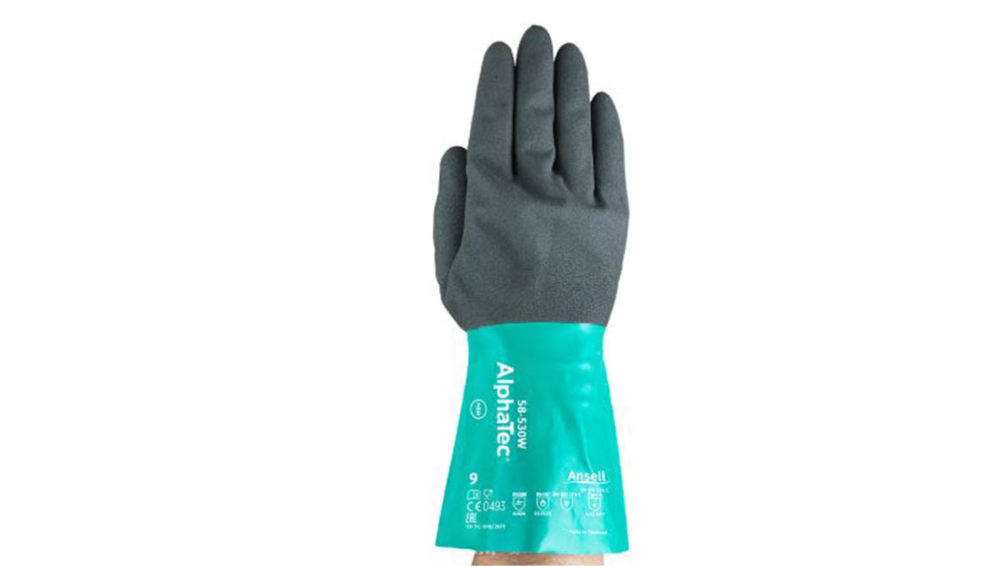 Guantes de Nylon Verde Ansell serie AlphaTec 58-535W, talla 7, con recubrimiento de Nitrilo, Resistentes a la abrasión,