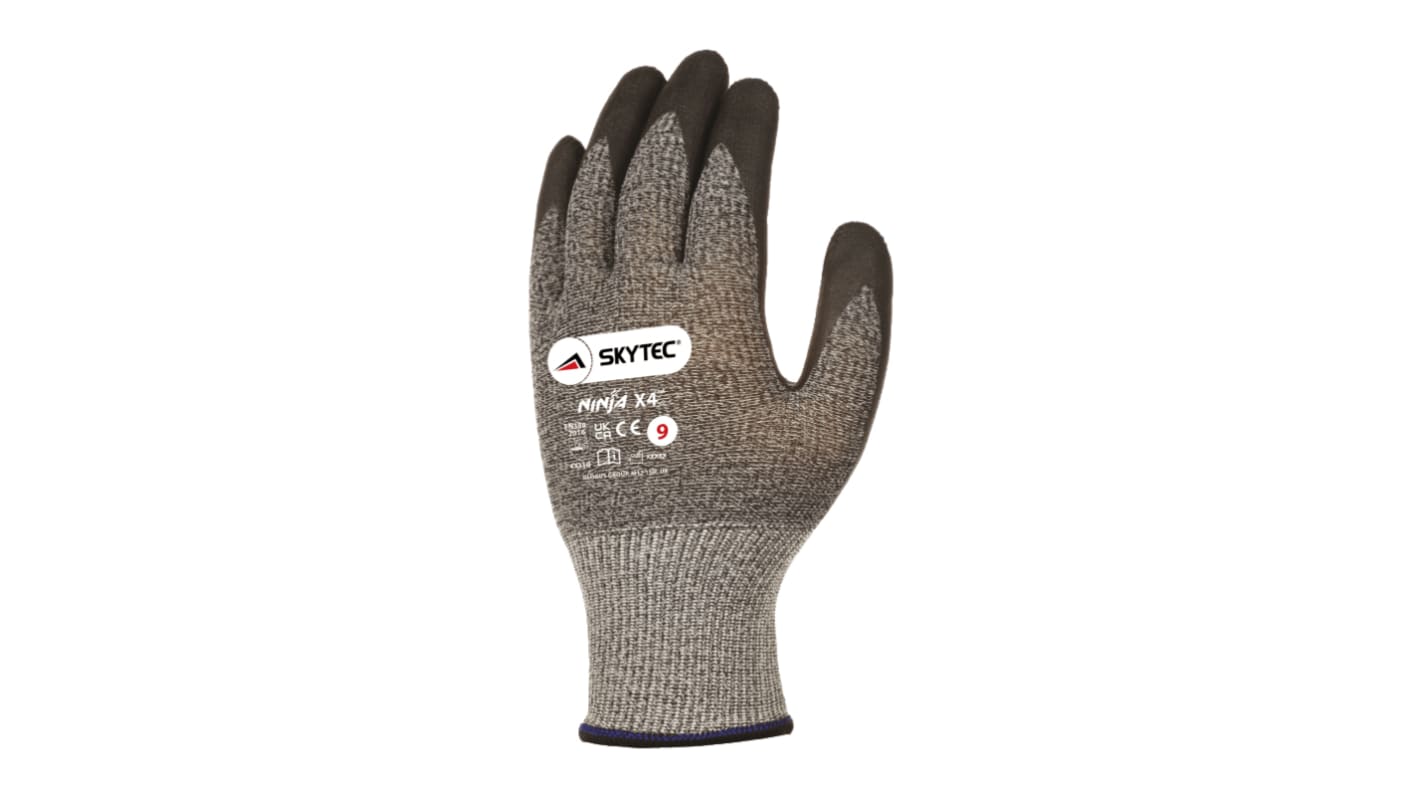 Showa Skytec Ninja X4 Black, Grey Glass Fibre, Nylon Cut Resistant Work Gloves, Size M, Bi-Polymer Coating