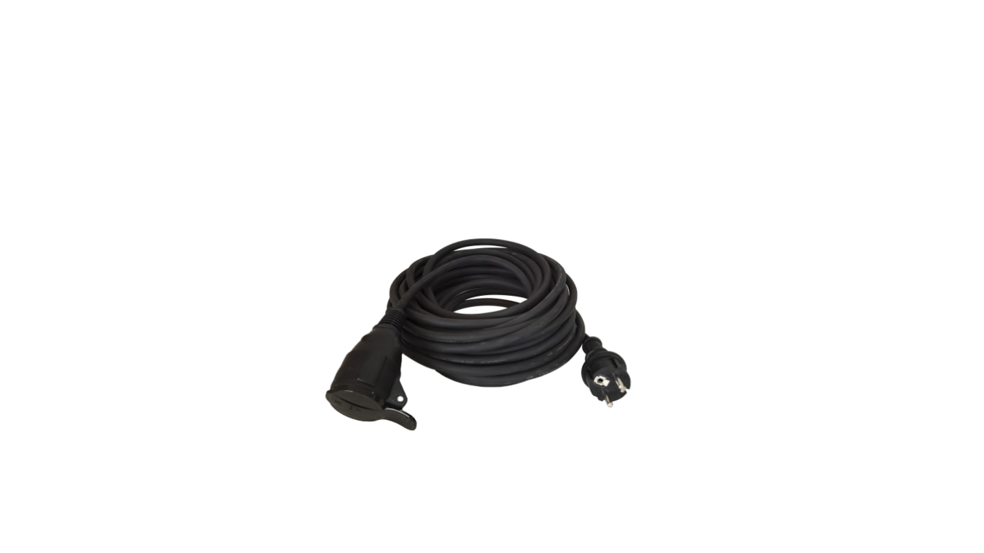 Regleta de enchufes RS PRO, long. cable 10m, 1 toma Tipo F - Schuko alemán, 250 V, 16A Negro, IP20