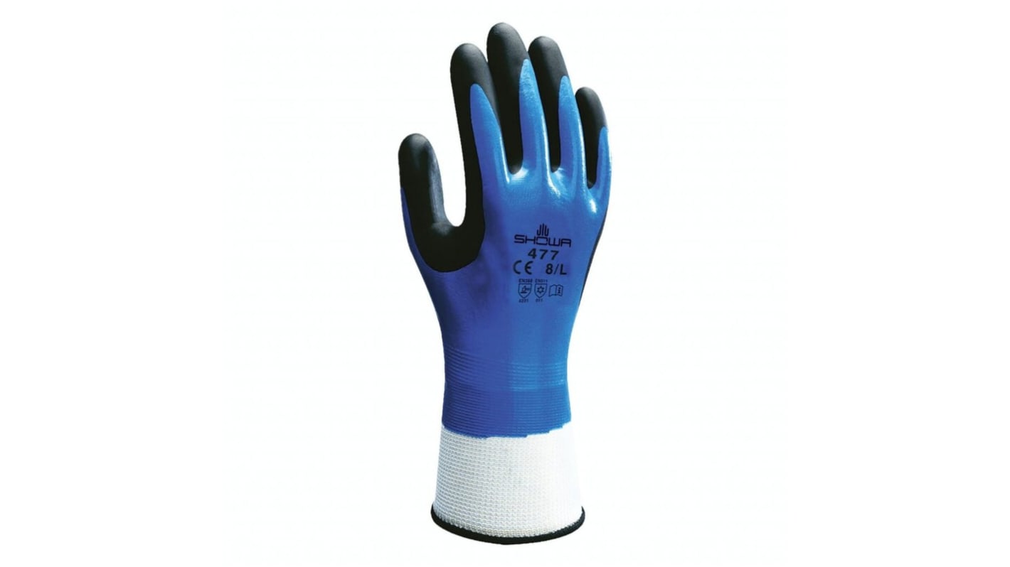 Showa 477 Blue Nylon, Polyester Cold Resistant Work Gloves, Size 9, XL, Nitrile Foam Coating