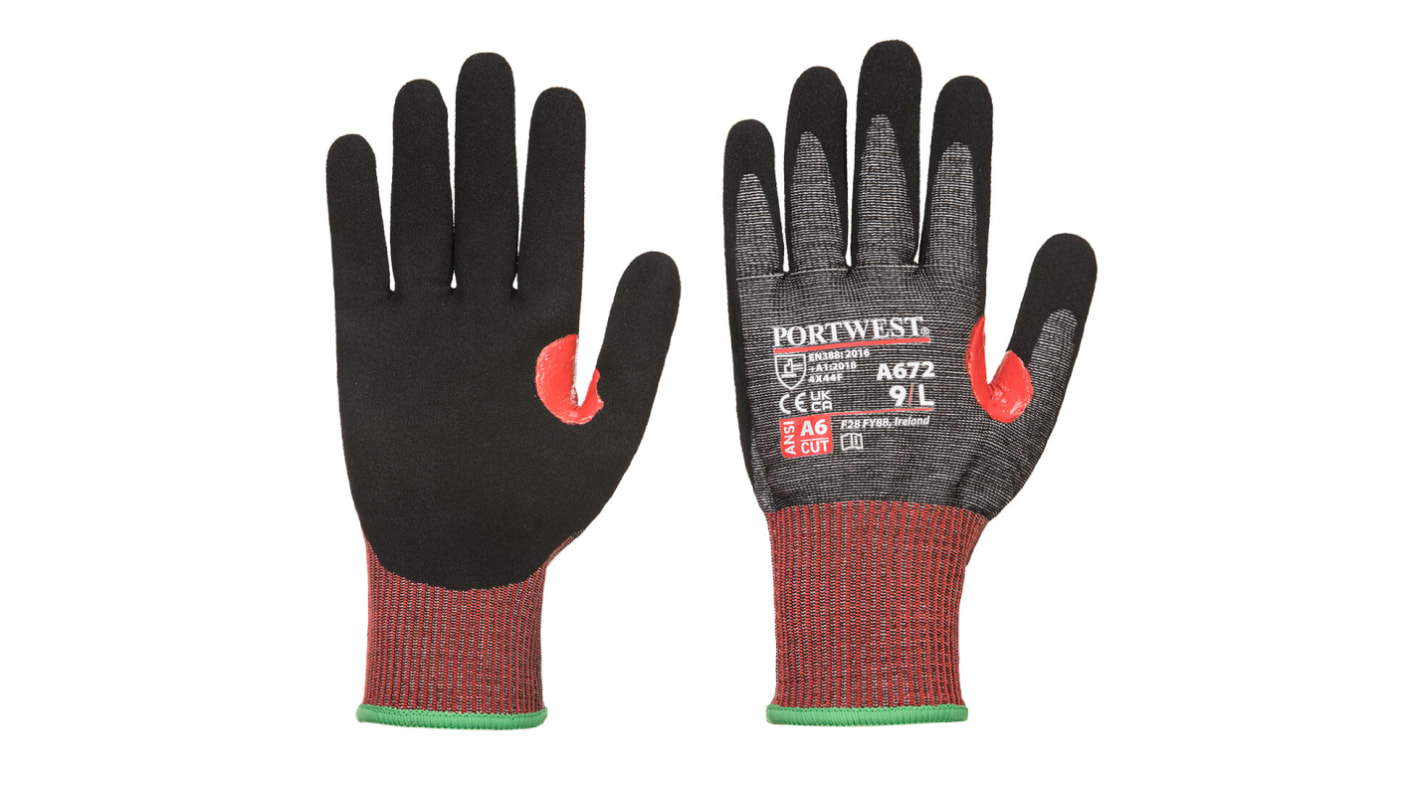 Portwest Nitrile Cut Resistant Gloves, Size 9, Nitrile Foam Coating