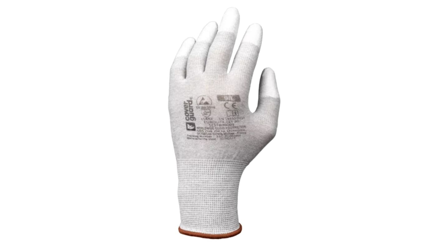 Guantes de trabajo de Poliéster Blanco Coverguard serie EUROLITE EST80, talla 8, con recubrimiento de Poliuretano,