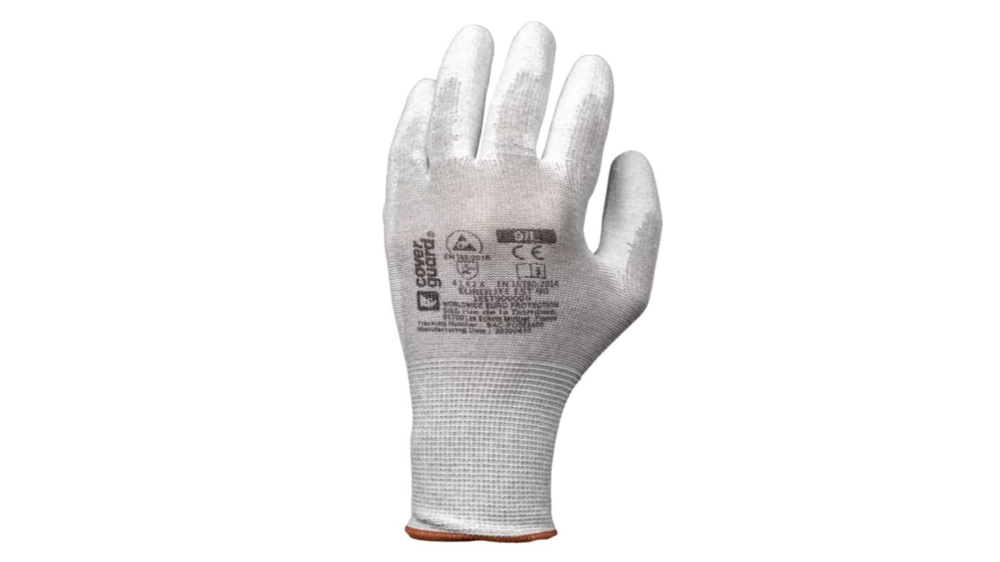 Coverguard EUROLITE EST90 White Polyester Chemical Resistant, Electrical Work Gloves, Size 6, Polyurethane Coating