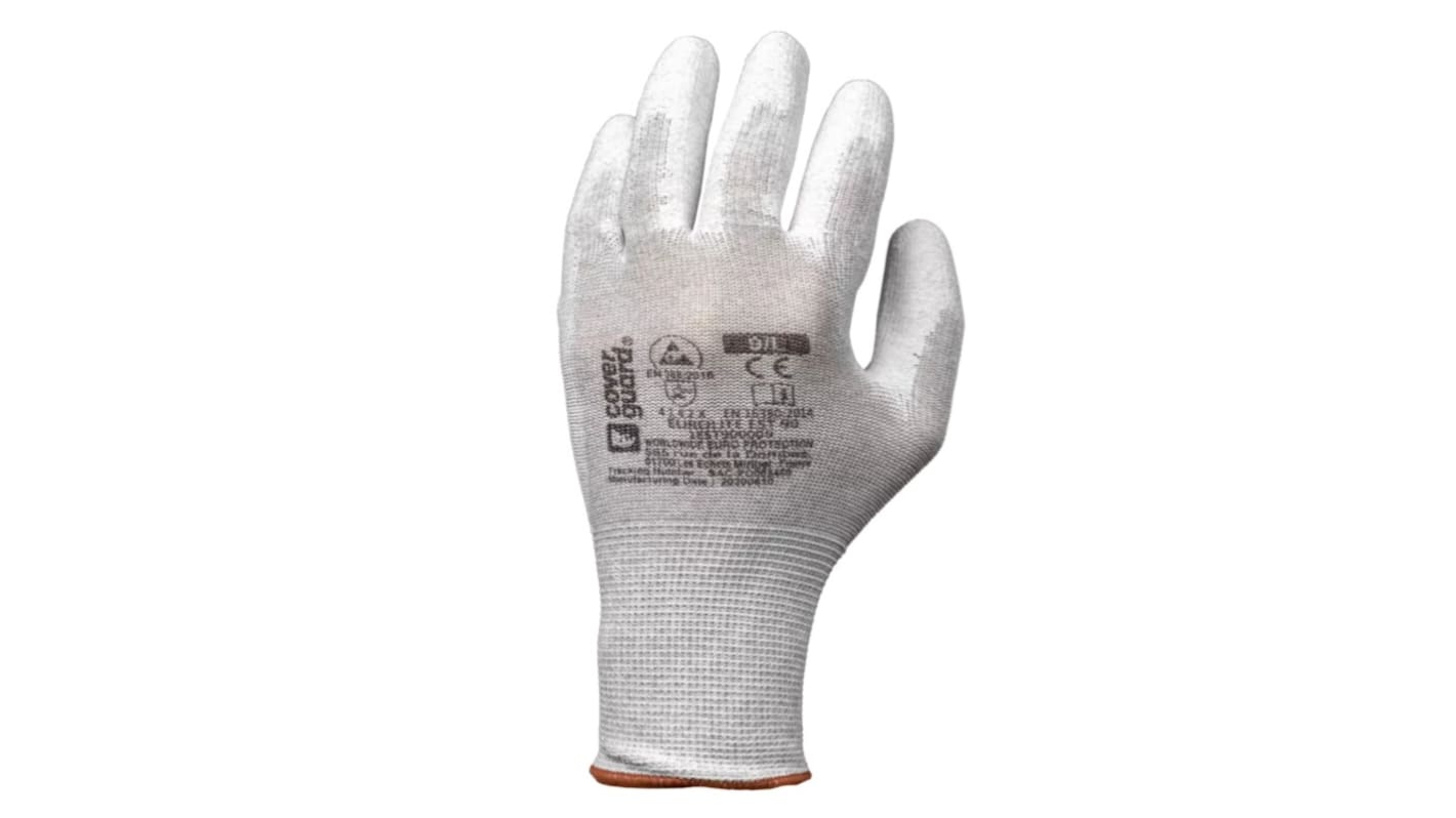 Coverguard EUROLITE EST90 White Polyester Chemical Resistant, Electrical Work Gloves, Size 9, Polyurethane Coating