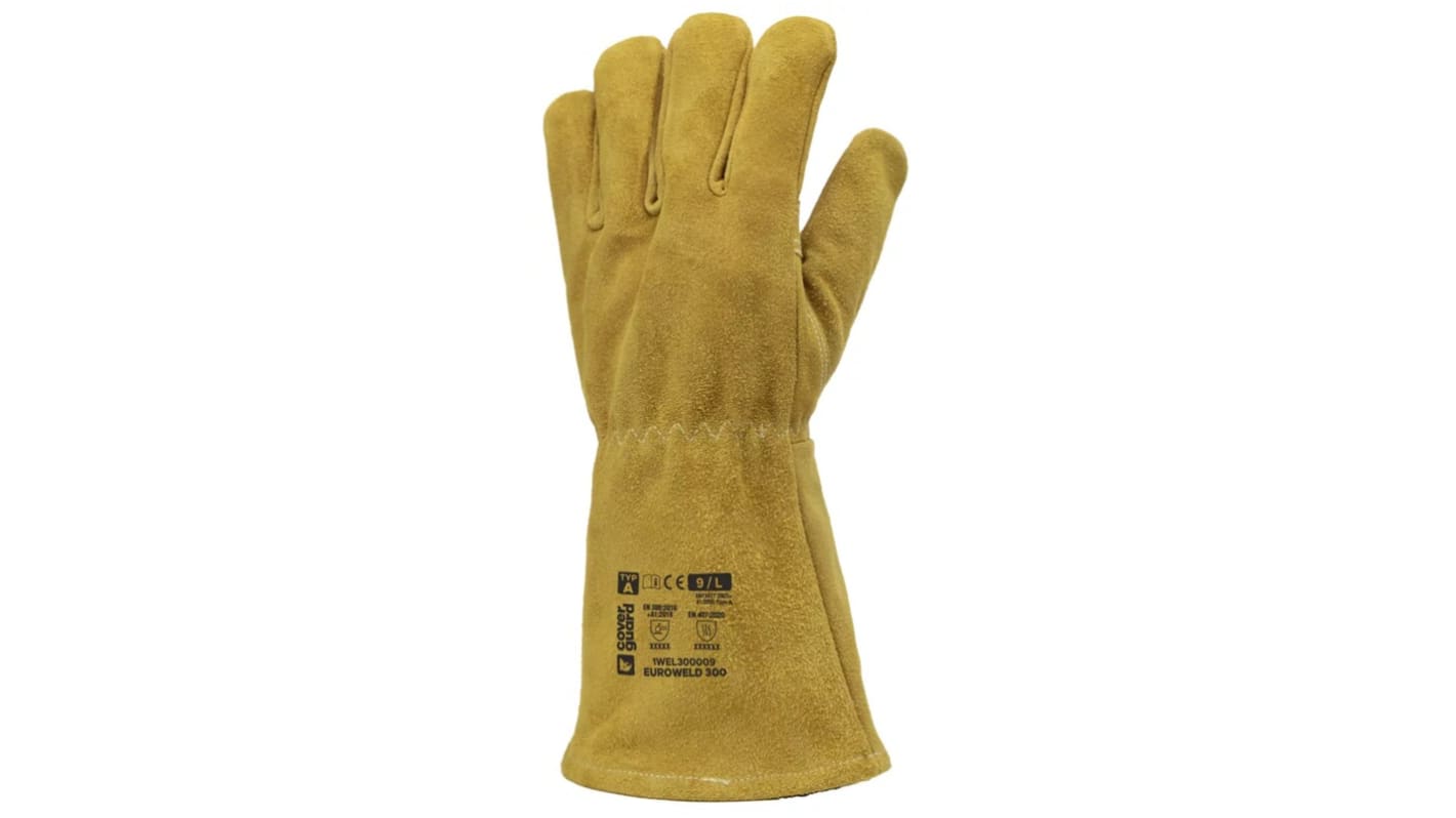 Coverguard EUROWELD 300 Gold Leather Chemical Resistant, Electrical Gloves, Size 9, Large, Leather Coating