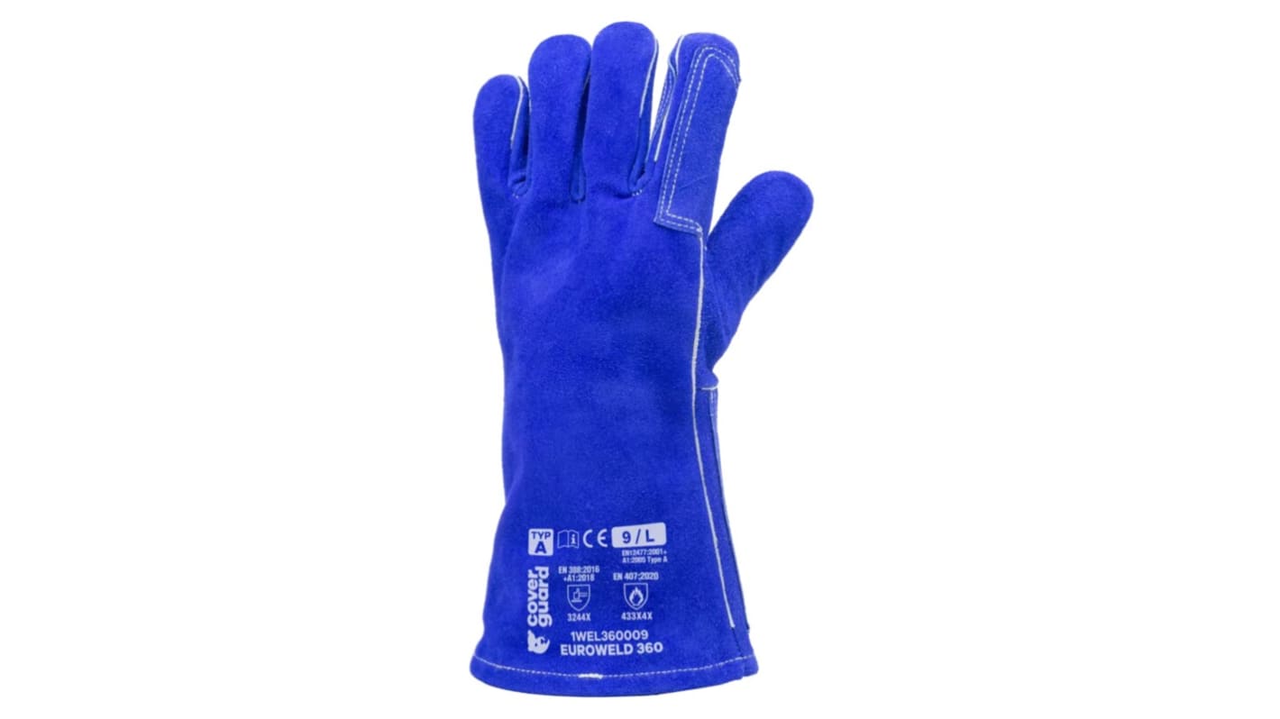 Guantes de soldadura de Piel Azul Coverguard serie EUROWELD 360, talla 9, con recubrimiento de Piel, Resistentes a