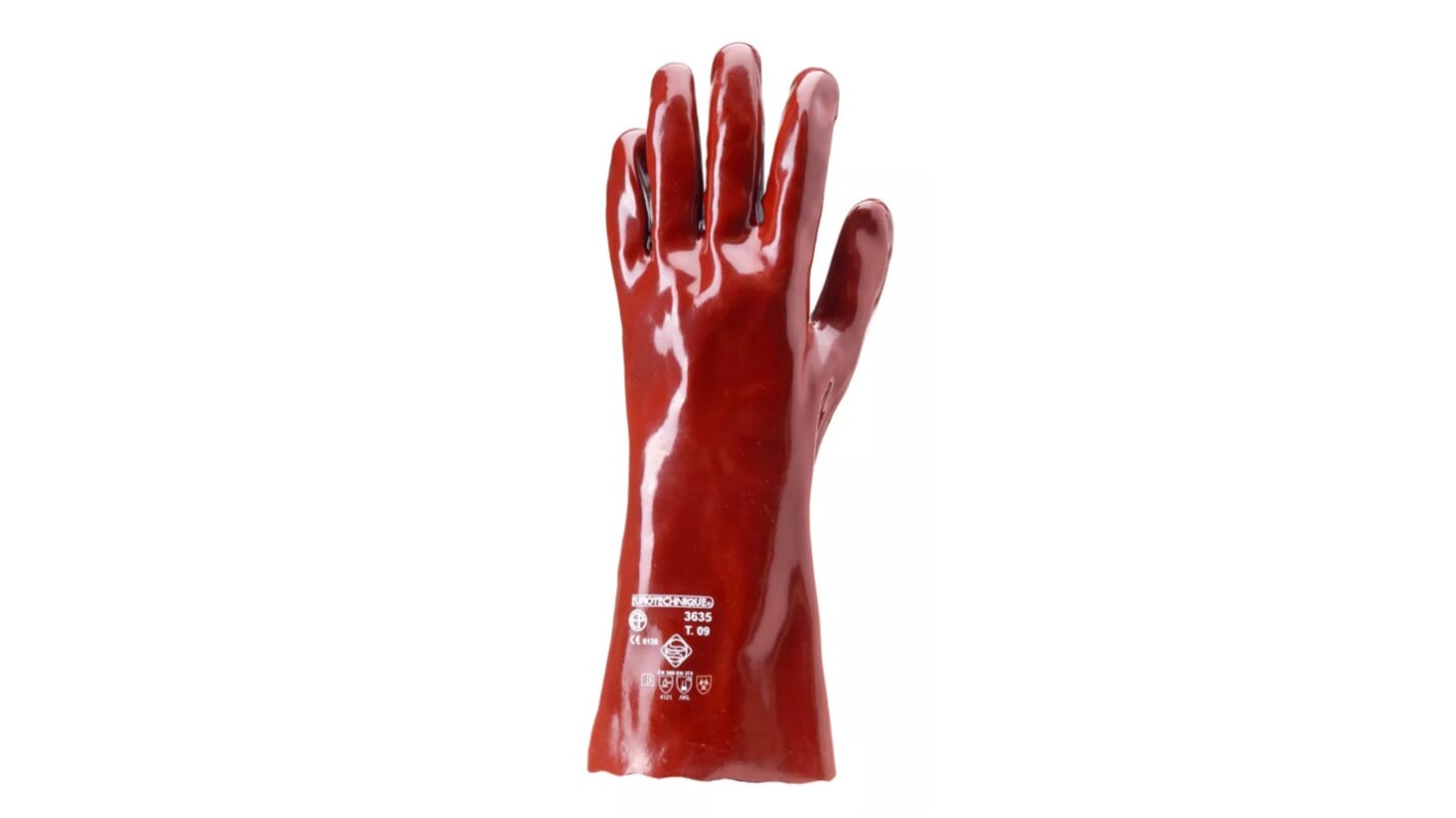 Guantes de trabajo de Algodón Rojo Coverguard serie EUROCHEM 3636, talla 10, con recubrimiento de PVC, Resistentes a la