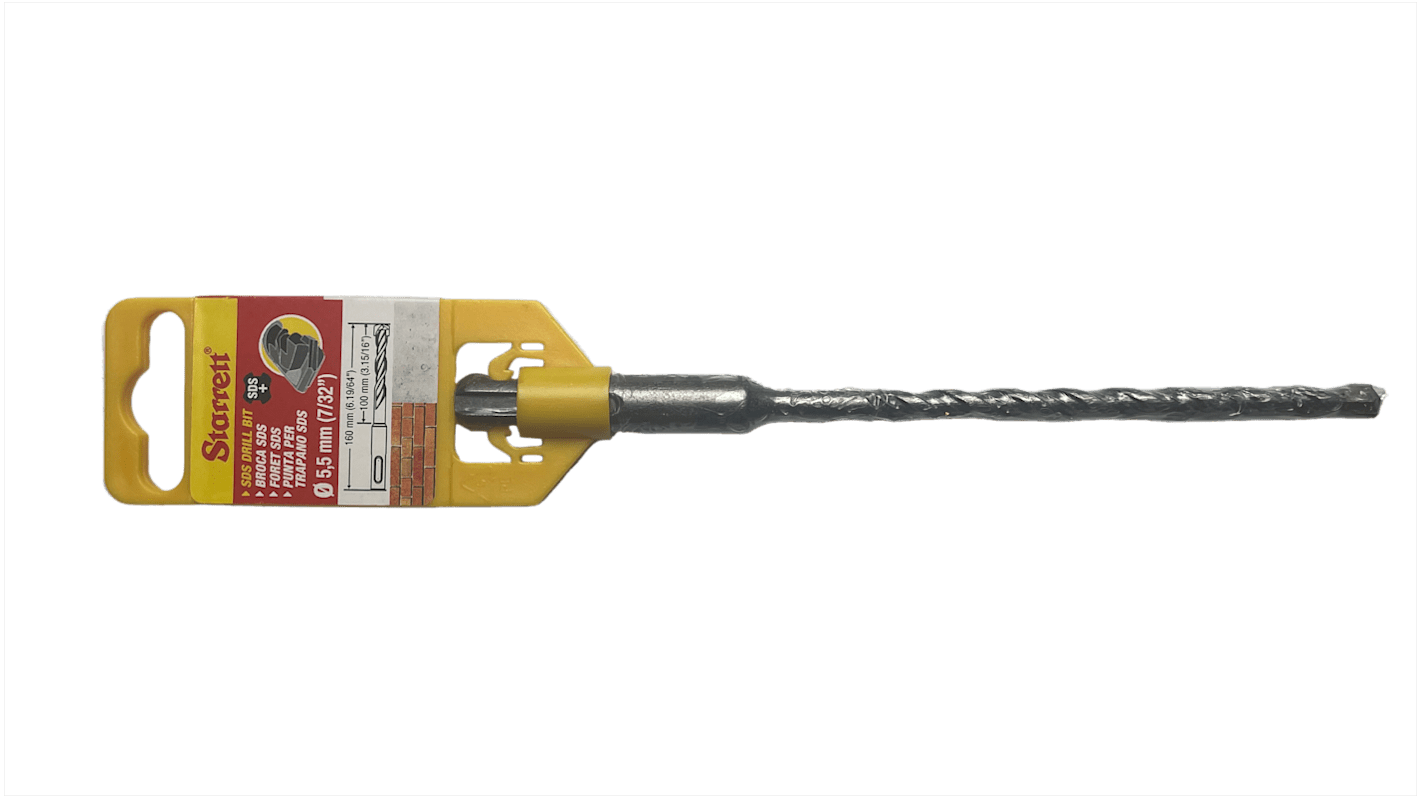 Starrett SDS Plus Series Carbide Tipped SDS Plus Drill Bit, 5.5mm Diameter, 160 mm Overall