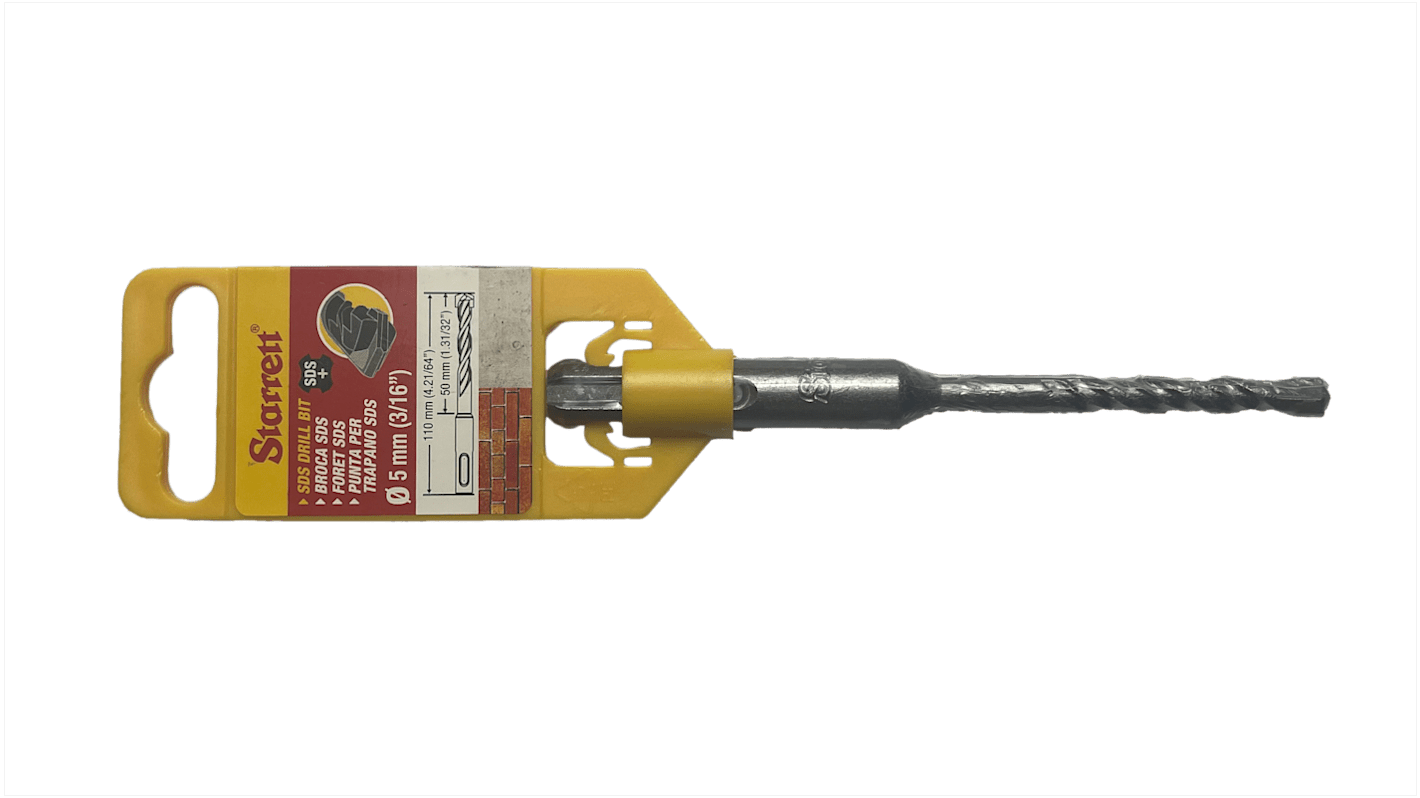 Starrett SDS Plus Series Carbide Tipped SDS Plus Drill Bit, 5mm Diameter, 110 mm Overall