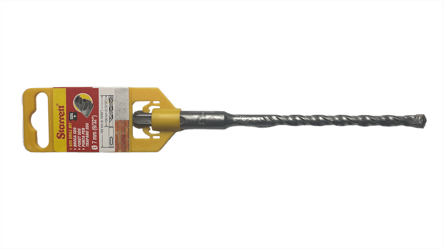 Starrett SDS Plus Series Carbide Tipped SDS Plus Drill Bit, 7mm Diameter, 160 mm Overall