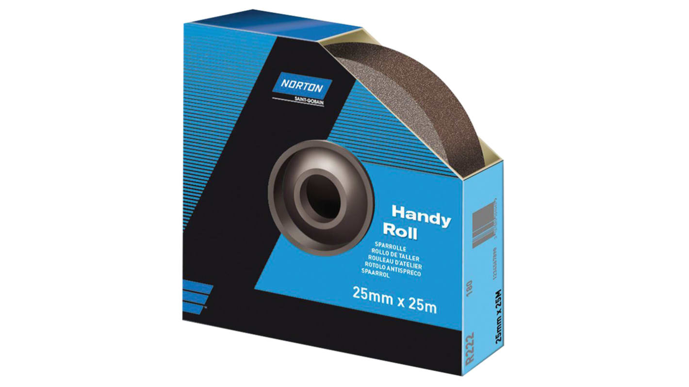 63642531821 Norton P80 Grit Medium Sandpaper Roll, 25m x 38mm RS
