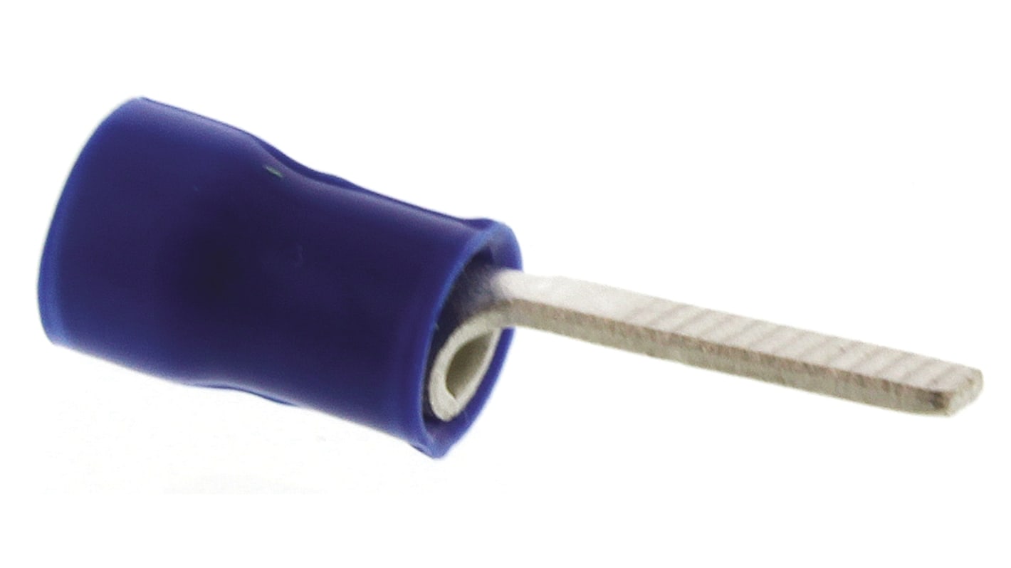 TE Connectivity PLASTI-GRIP Kabelschuh Flachstift Stecker, Isoliert, Blau, L. 10.3mm, Nicht ummantelt