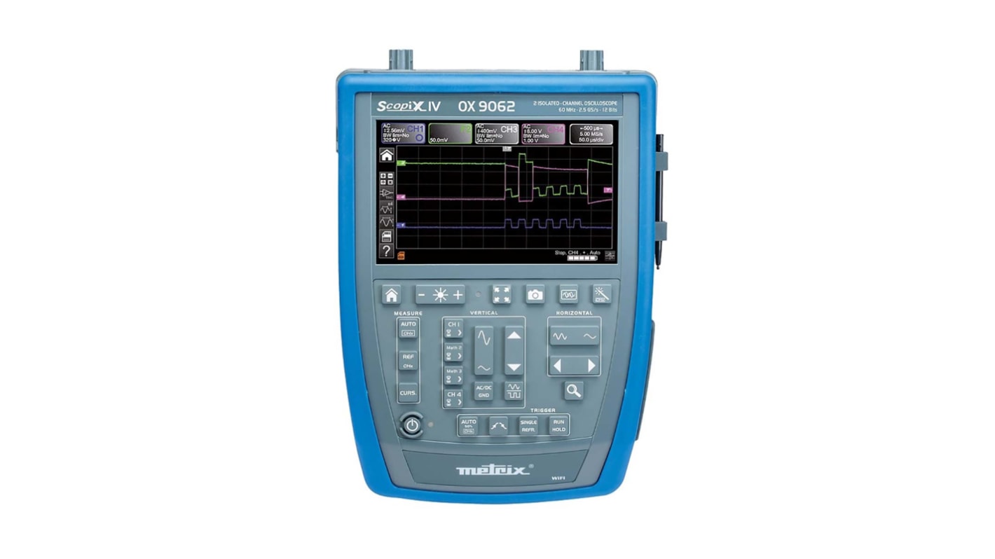 Metrix OX9062 SCOPIX IV Series Digital Handheld Oscilloscope, 2 Analogue Channels, 60MHz - RS Calibrated