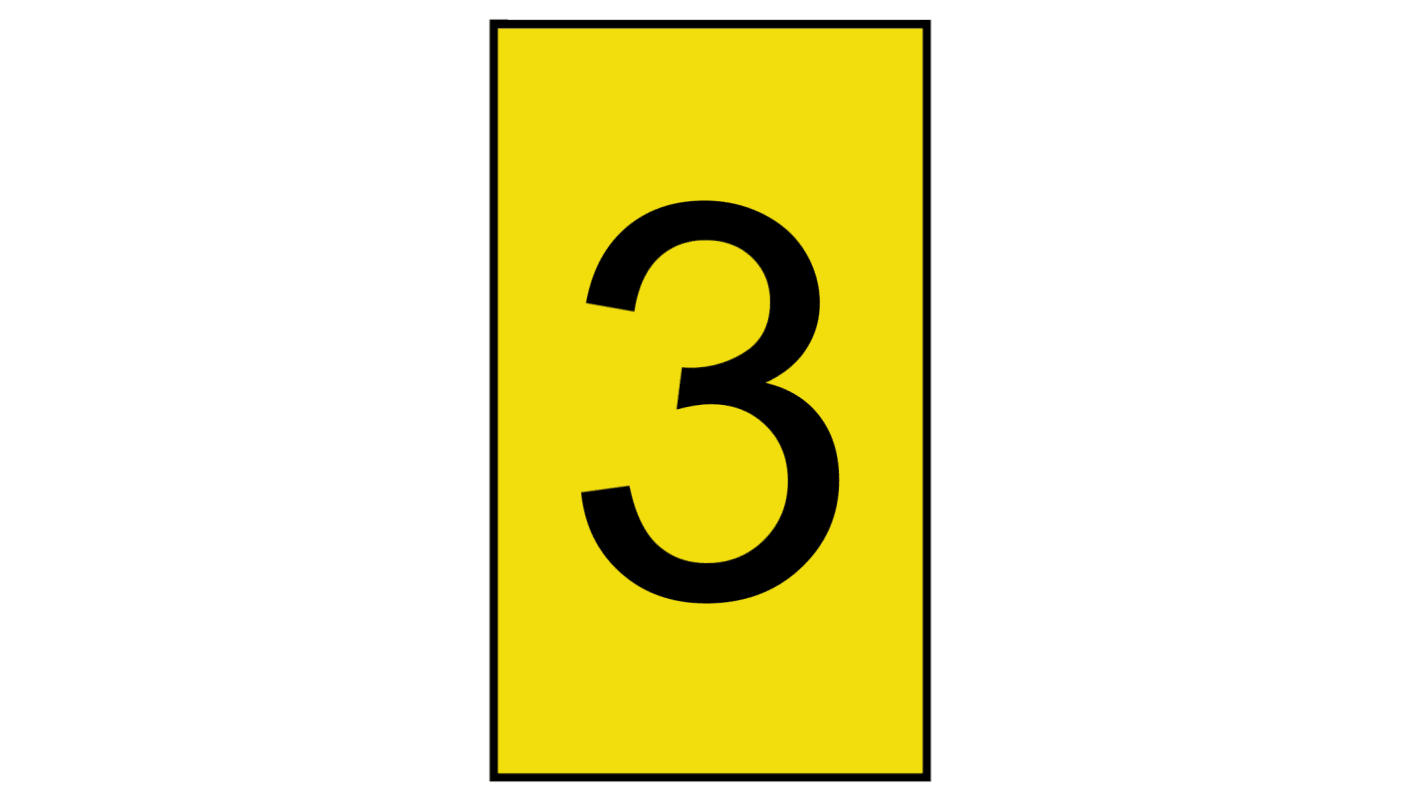 HellermannTyton Ovalgrip Slide On Cable Markers, Black on Yellow, Pre-printed "3", 1.7 → 3.6mm Cable