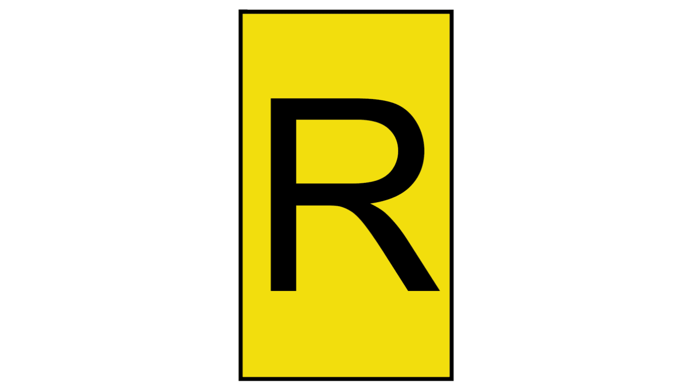 HellermannTyton Ovalgrip Slide On Cable Markers, Black on Yellow, Pre-printed "R", 1.7 → 3.6mm Cable