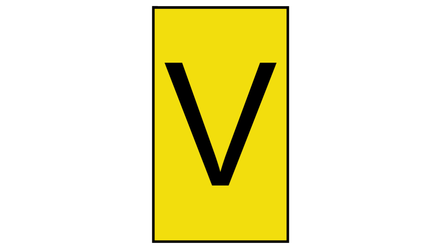 HellermannTyton Ovalgrip Kabel-Markierer, aufsteckbar, Beschriftung: V, Schwarz auf Gelb, Ø 1.7mm - 3.6mm, 5mm x