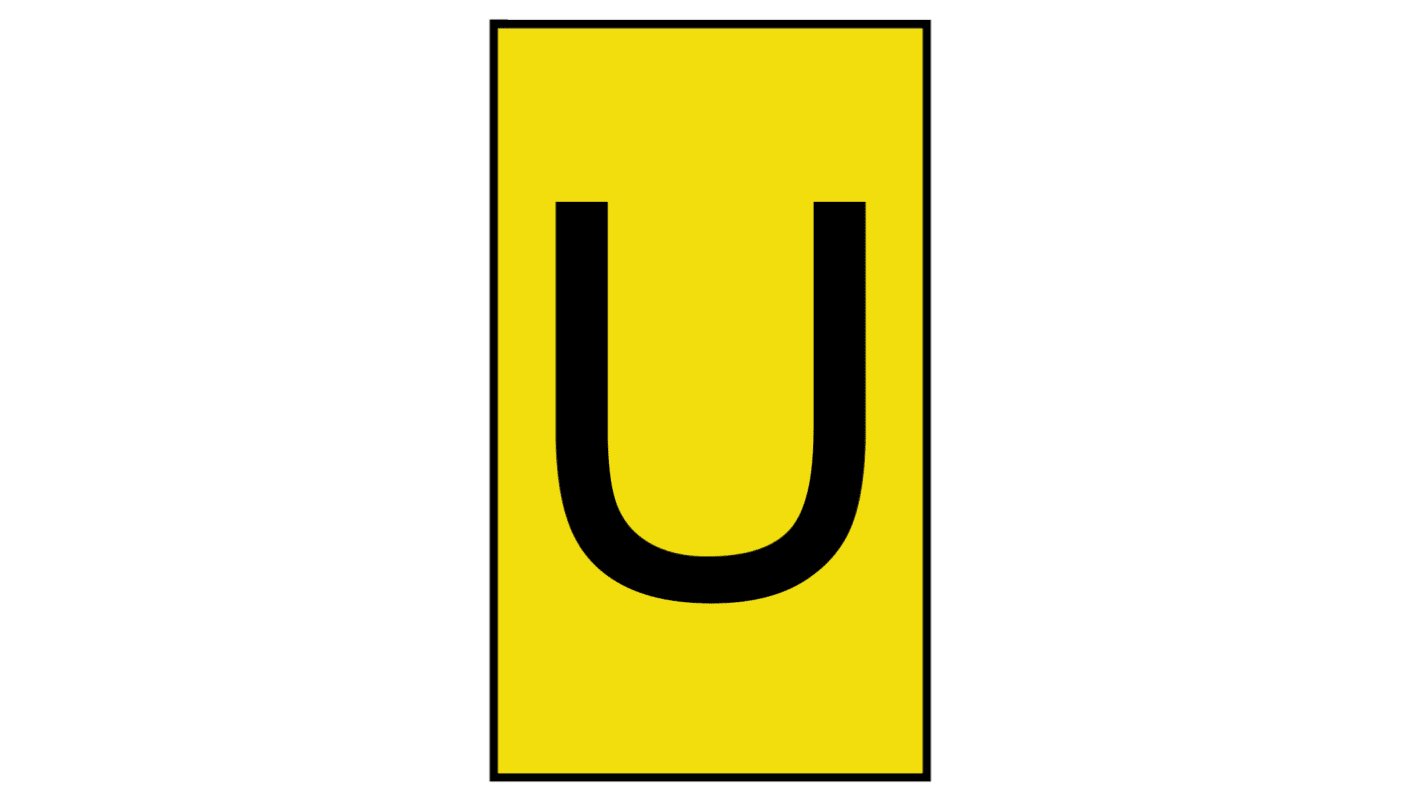 HellermannTyton Ovalgrip Slide On Cable Markers, Black on Yellow, Pre-printed "U", 2.5 → 6mm Cable