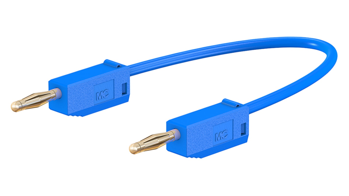 Staubli Messleitung 2 mm Stecker / Stecker, Blau PVC-isoliert 300mm, 30 V ac, 60V dc / 10A CAT II