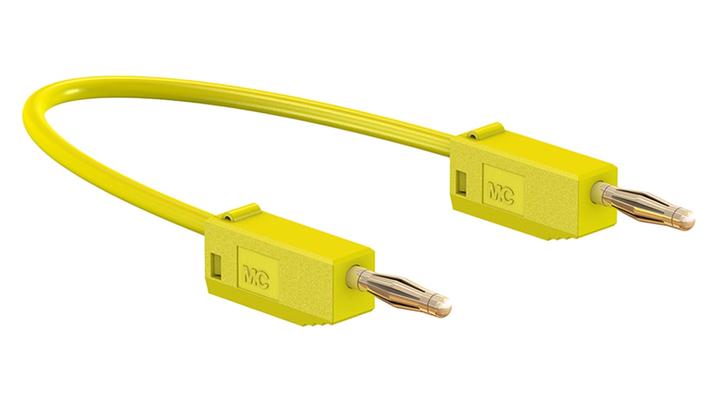 Cable de prueba con conector de 2 mm Staubli de color Amarillo, Macho-Macho, 30 V ac, 60V dc, 10A, 500mm