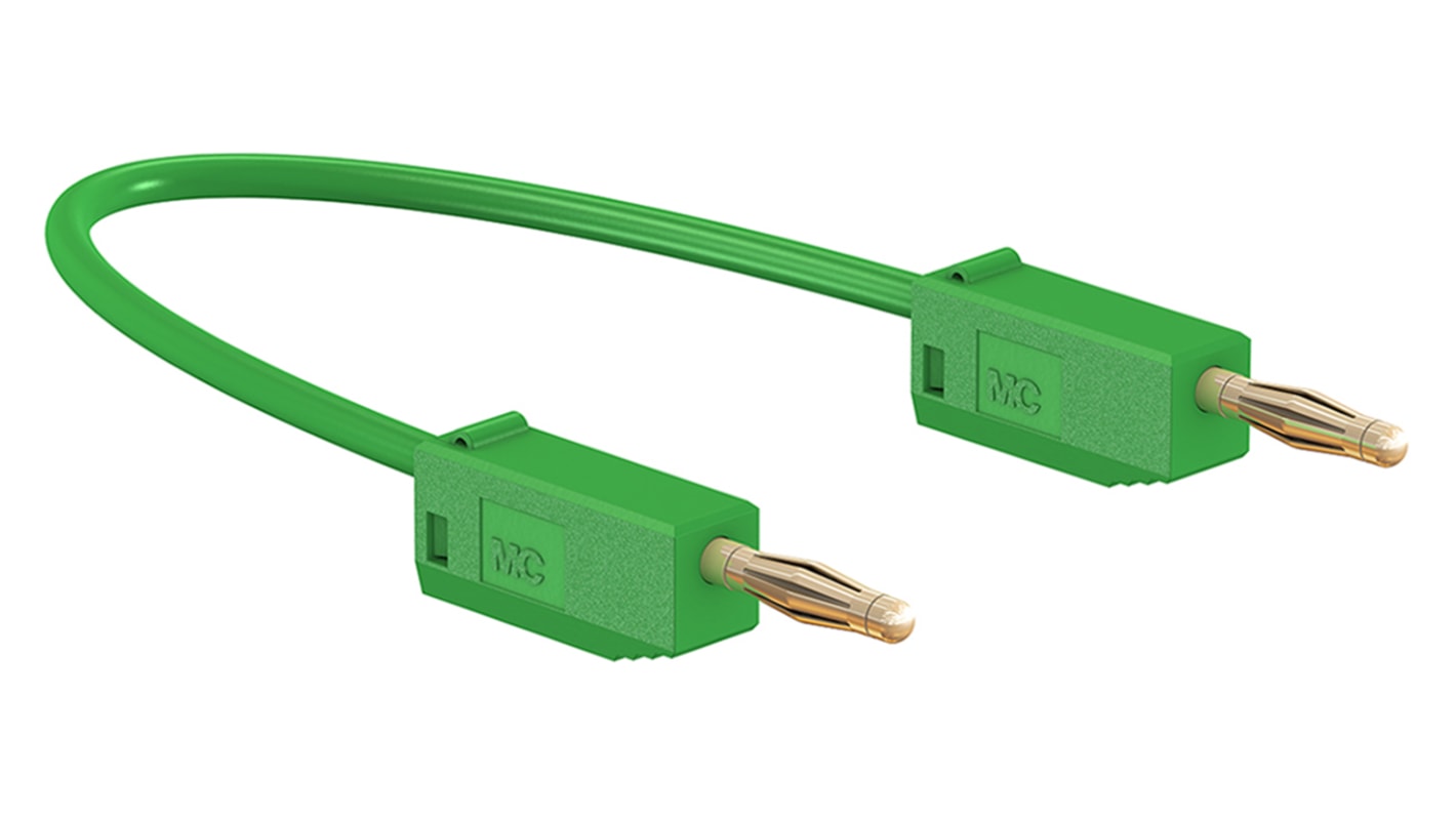 Cable de prueba con conector de 2 mm Staubli de color Verde, Macho-Macho, 30 V ac, 60V dc, 10A, 500mm