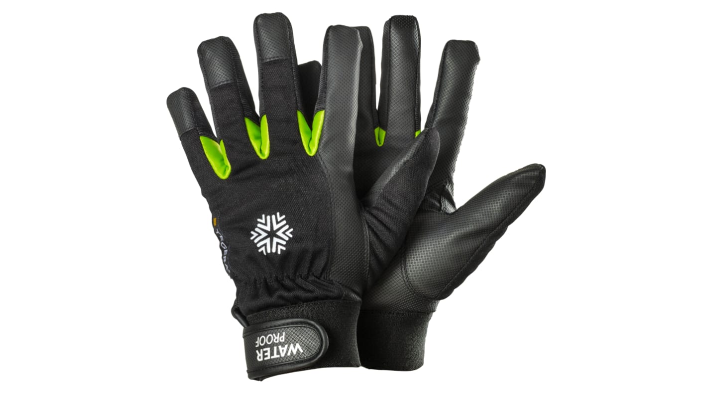 Tegera Tegera 517 Black, Green Leather Waterproof Gloves, Size 6