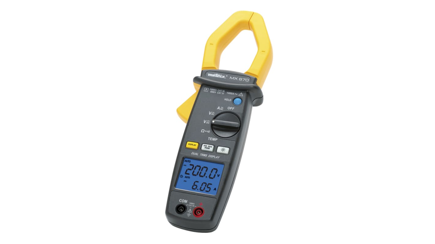 MX670 Clamp Meter, Max Current 1000A ac CAT III 1000V With RS Calibration