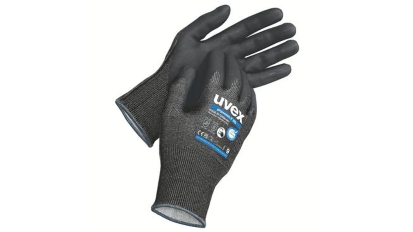 Guantes de trabajo de Elastano, HPPE, Poliamida, Acero Negro Uvex serie phynomic F XG, talla 6, con recubrimiento de