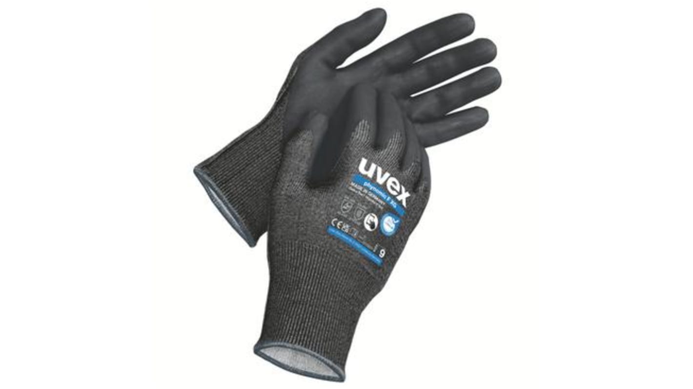 Uvex phynomic F XG Black Elastane, HPPE, Polyamide, Steel Cut Resistant Work Gloves, Size 8, Medium, Aqua Polymer