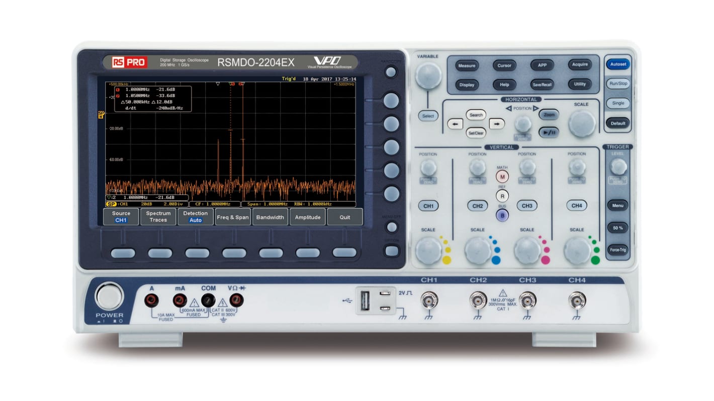 Oscilloscopio Da banco RS PRO RSMDO-2204EX, 4 ch. analogici, 200MHz, Cert. LAT