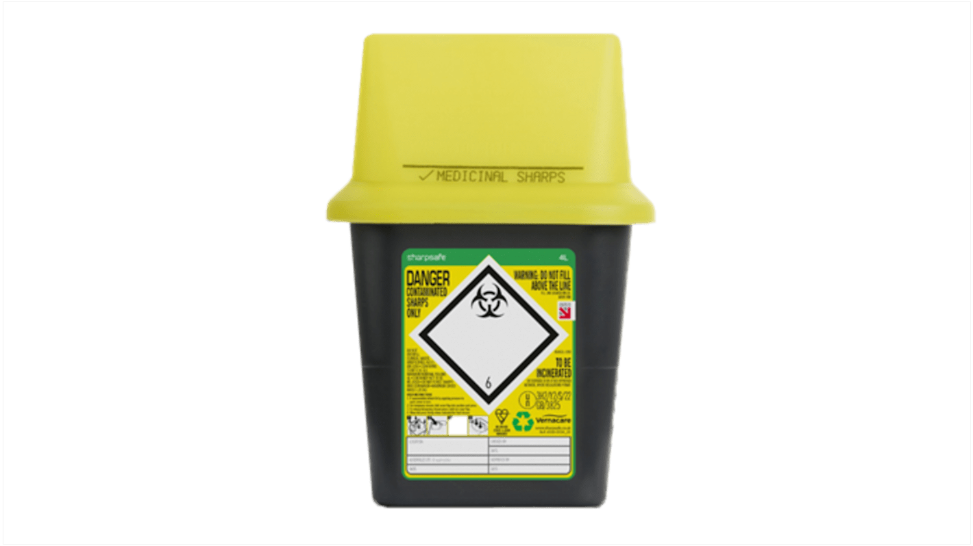 RS PRO 4L Yellow Snap On Polypropylene Waste Bin