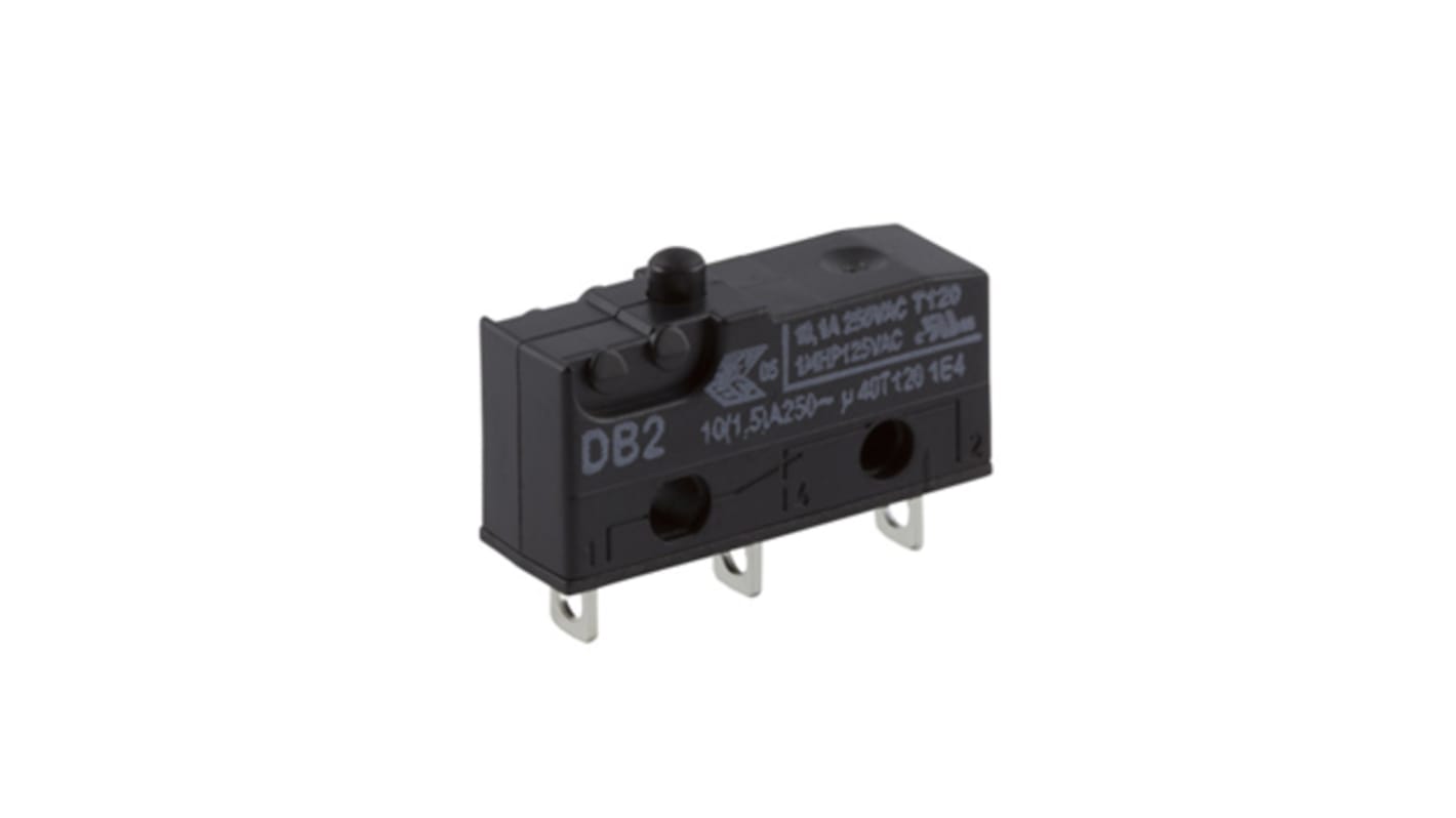 ZF Button Micro Switch, Solder Terminal, 10.1 A @ 250 V ac, SPDT