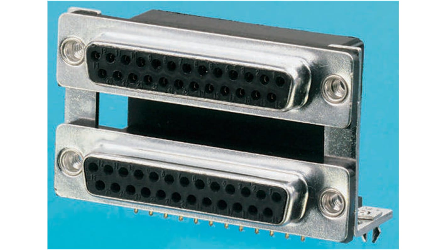 Conector D-sub PCB apilado RS PRO, paso 2.77mm, Recta, Montaje en PCB, Hembra, Terminación Orificio Pasante, 500 V, 5A,