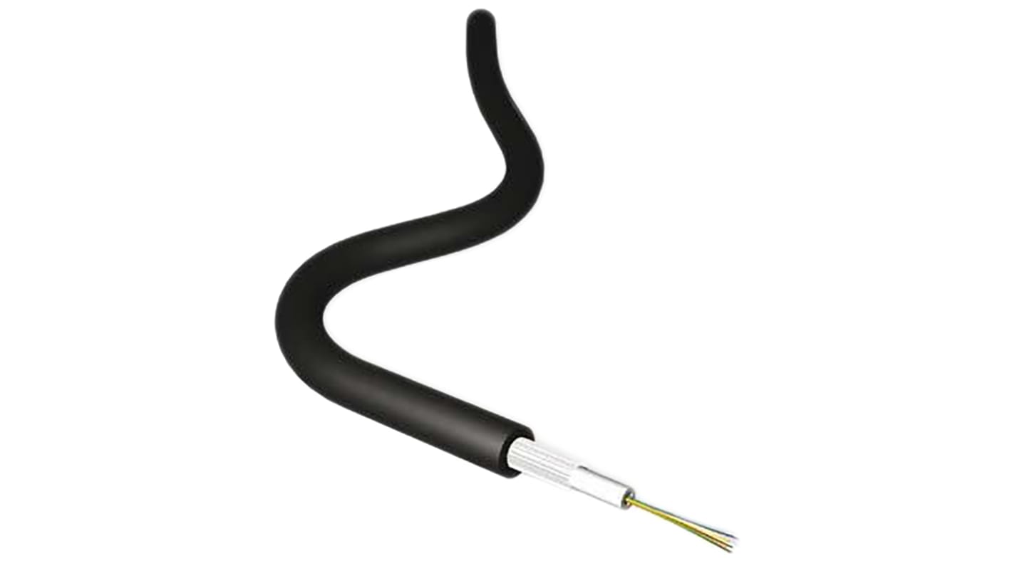 Cable de fibra óptica RS PRO de 4 núcleos, long. 500m, funda libre de halógenos y bajo nivel de humo Negro