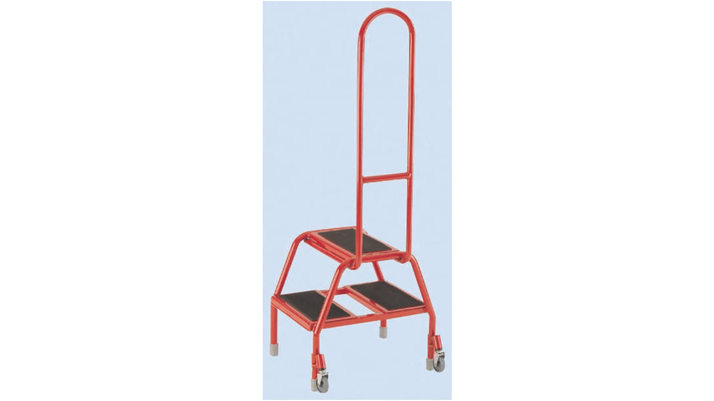 RS PRO 2 Tread Steel Steps 0.39m Platform Height, Red