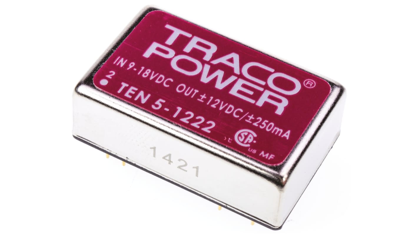 TRACOPOWER TEN 5 DC-DC Converter, ±12V dc/ ±250mA Output, 9 → 18 V dc Input, 6W, Through Hole, +85°C Max Temp