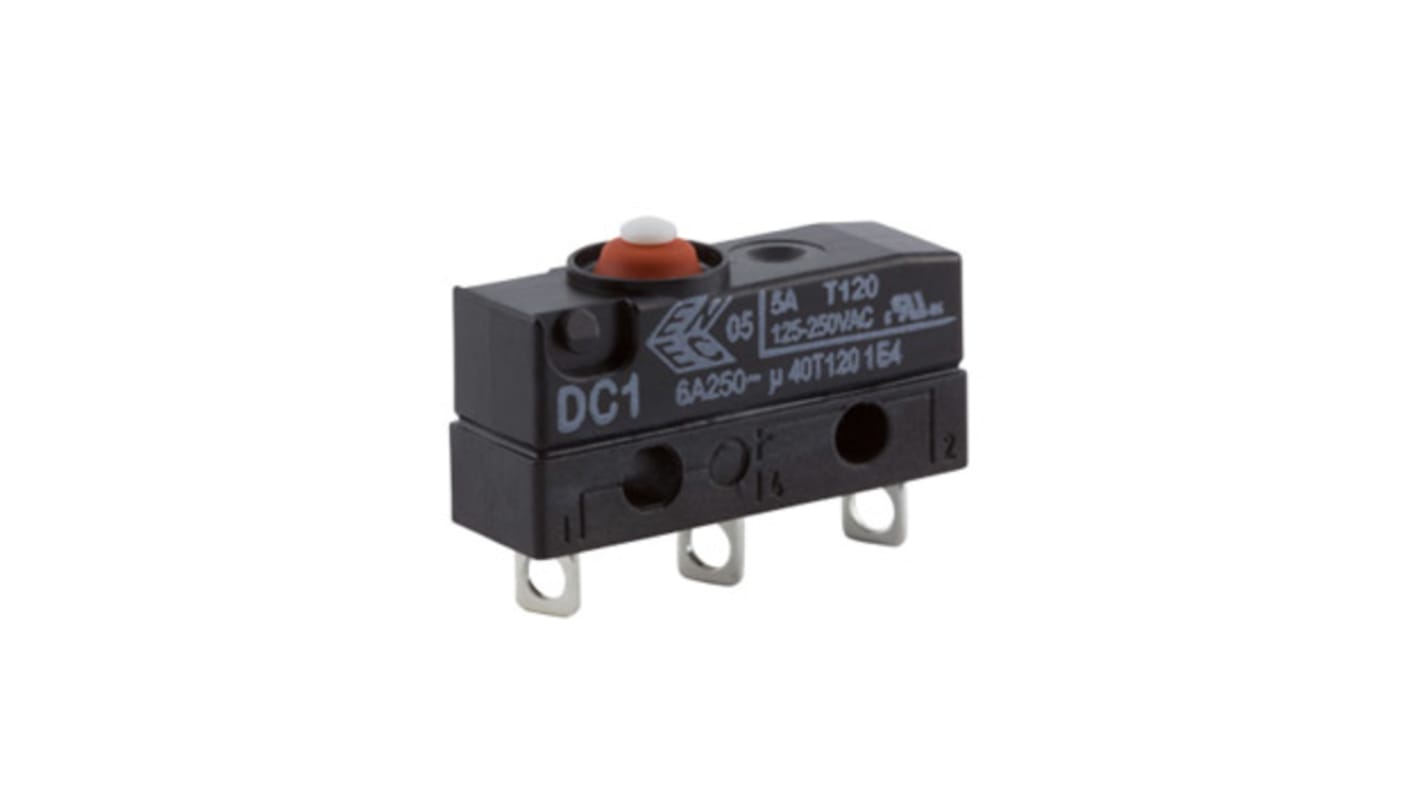 Mikrokapcsoló SPDT, müködtető típusa: Gomb, 6 A 250 V AC esetén