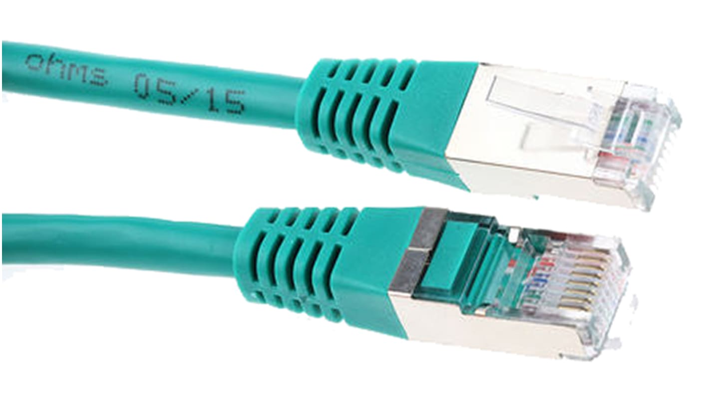 Decelect Cat5e Male RJ45 to Male RJ45 Ethernet Cable, U/UTP, Green PVC Sheath, 1m