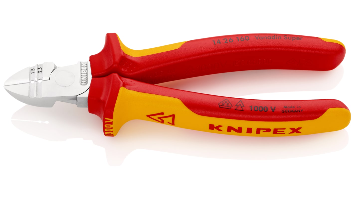 Knipex Oldalvágó csupaszító 1.5 → 2.5mm², használható: Multicore, egymagos vezetékekhez, teljes hossz: 160 mm