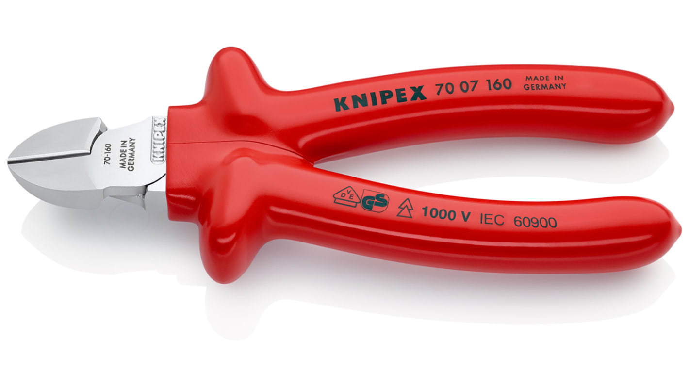 Tronchesi laterali Knipex in Acciaio al cromo-vanadio, L. 160 mm, capacità di taglio max 4mm, Approvato VDE