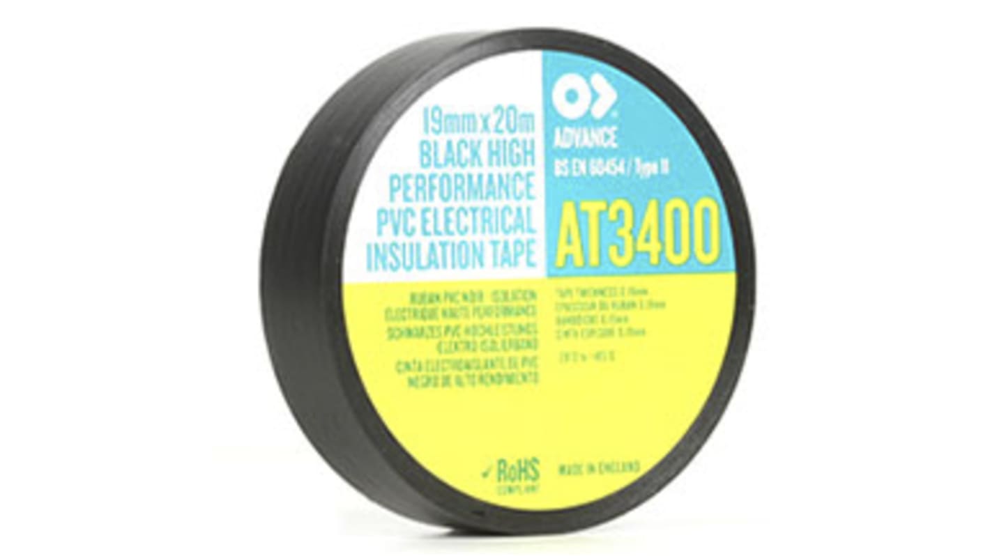 Advance Tapes AT34 Black PVC Electrical Tape, 19mm x 20m RS